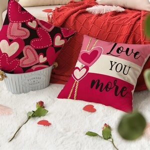 Heart Accent Pillow Covers -3 Pink & Red